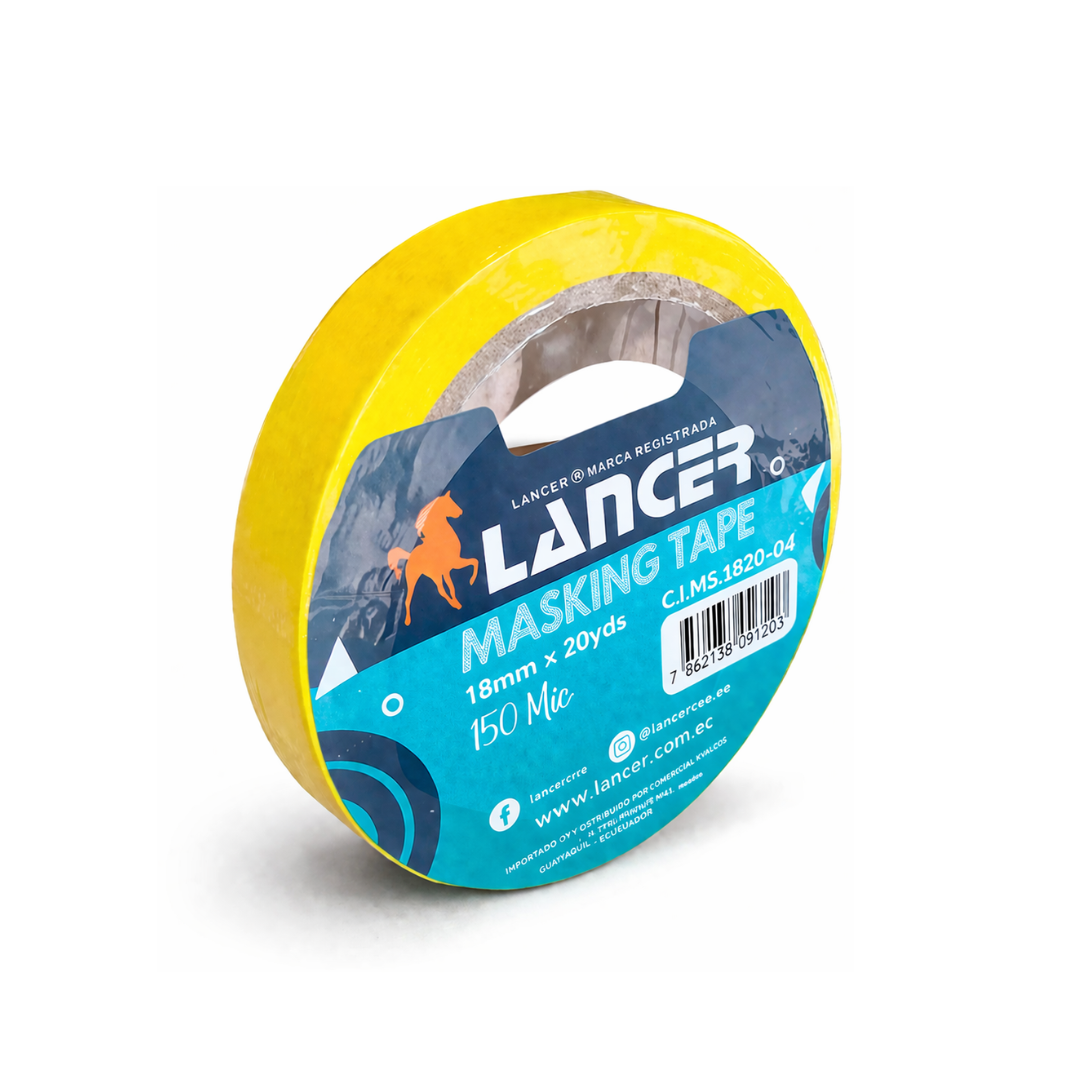 CINTA MASKING LANCER AMARILLA 18MM X 20YD- 150 MIC.