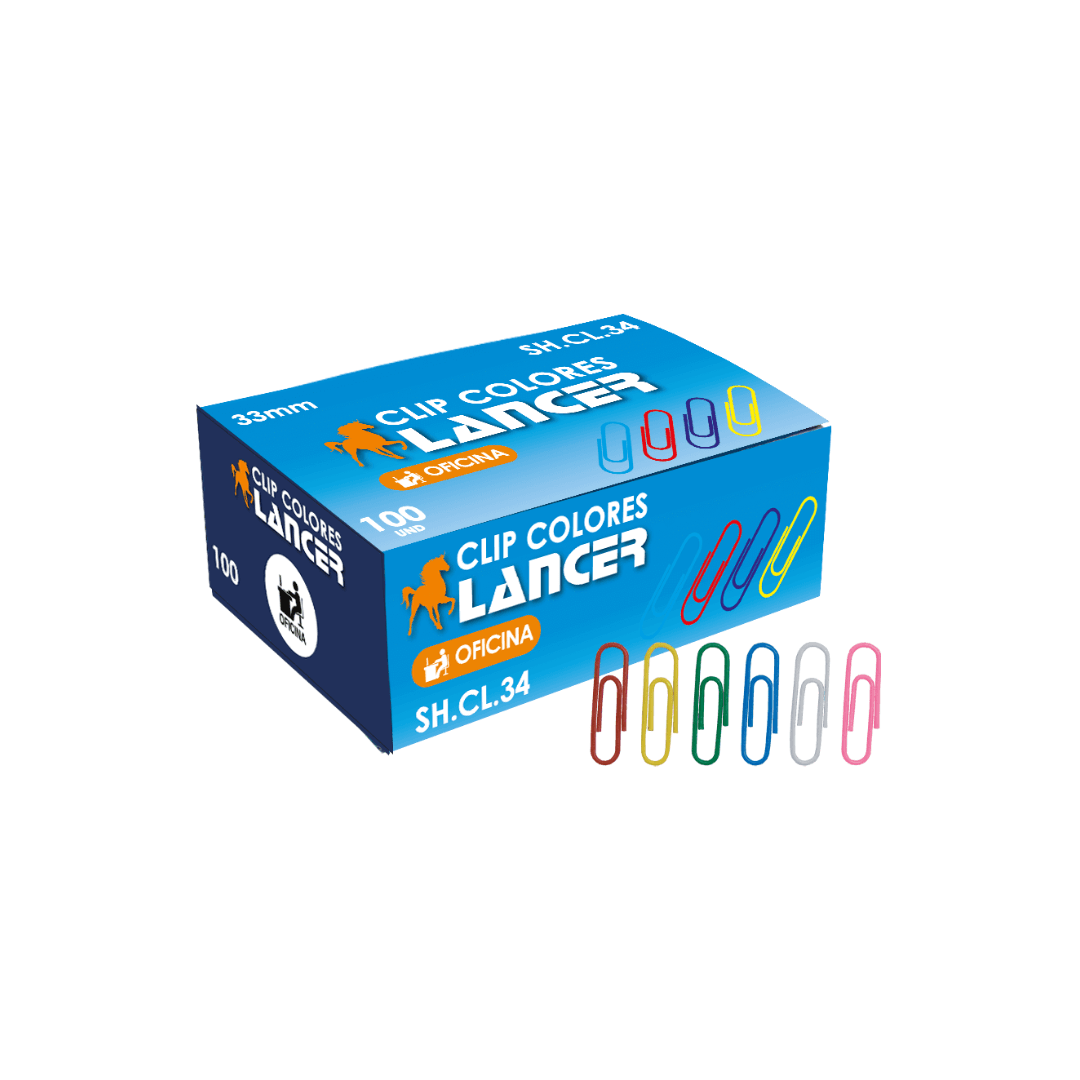 CLIP COLORES LANCER 33MM DE 100 UNIDADES