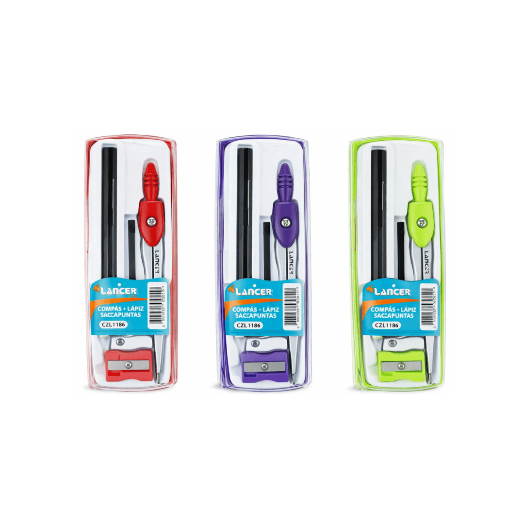 COMPÁS LANCER INCLUYE LÁPIZ Y SACAPUNTA