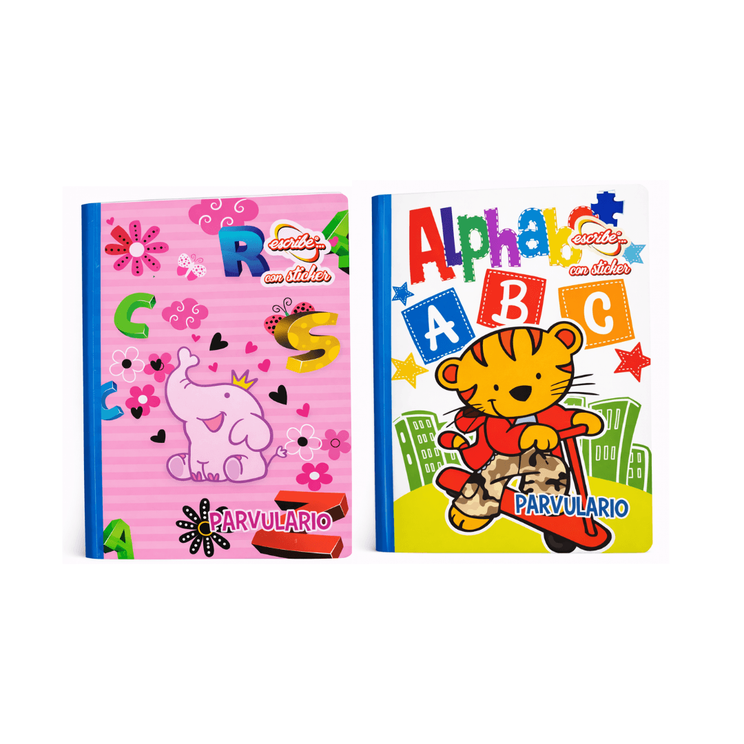 CUADERNO COSIDO PARVULARIO 1 LÍNEA STICKERS 100 HOJAS ESCRIBE
