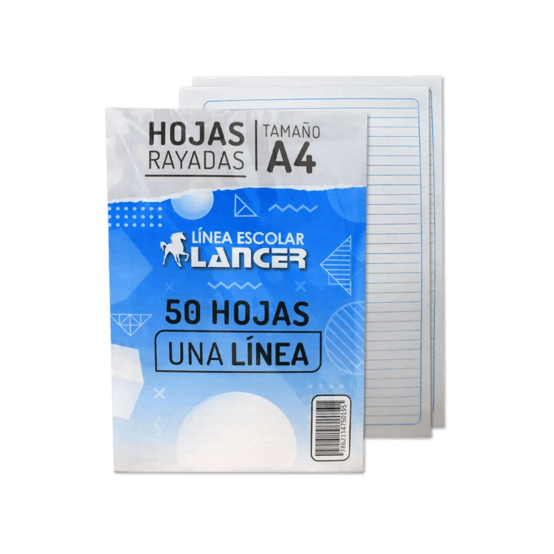 HOJAS 1 LÍNEA A4 X50 LANCER (RAYA AZUL)