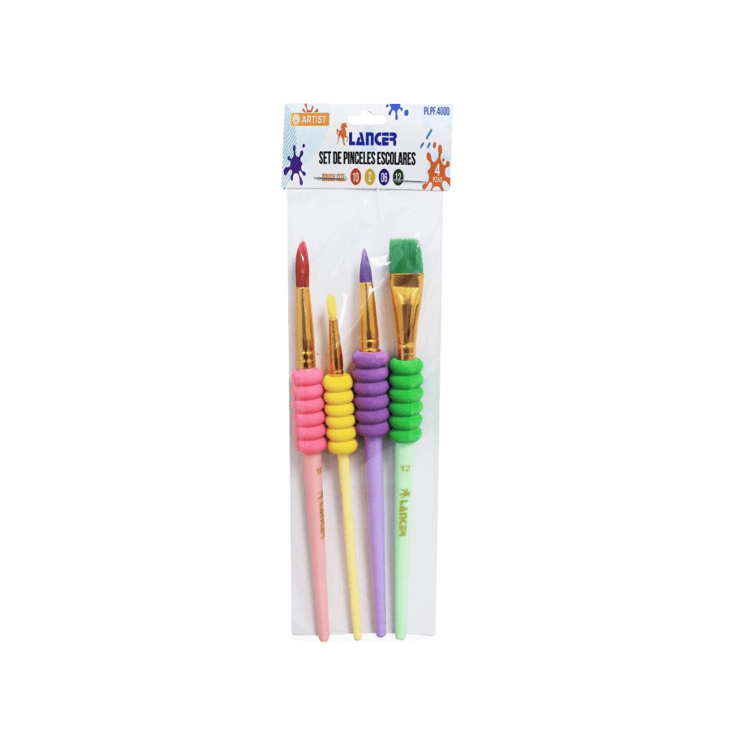 SET DE PINCELES ESCOLARES CON GRIP #2-6-10-12