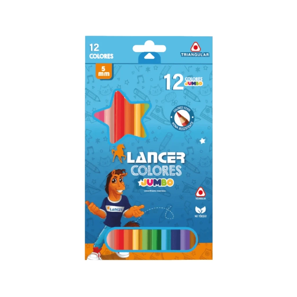 LÁPICES LANCER 12 COLORES JUMBO LARGO LANCER TRIANGULAR
