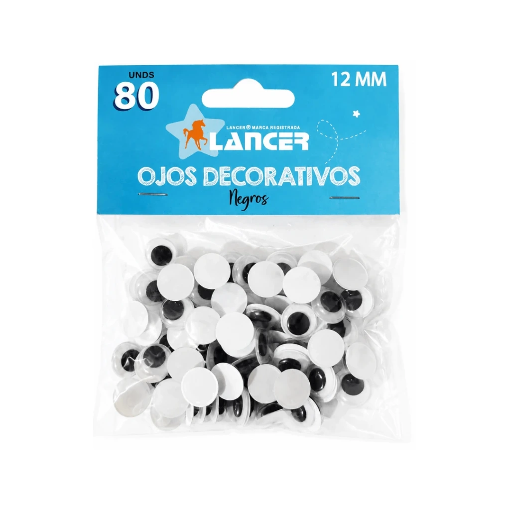 OJOS DECORATIVOS NEGRO 12MM - 80 UNIDADES