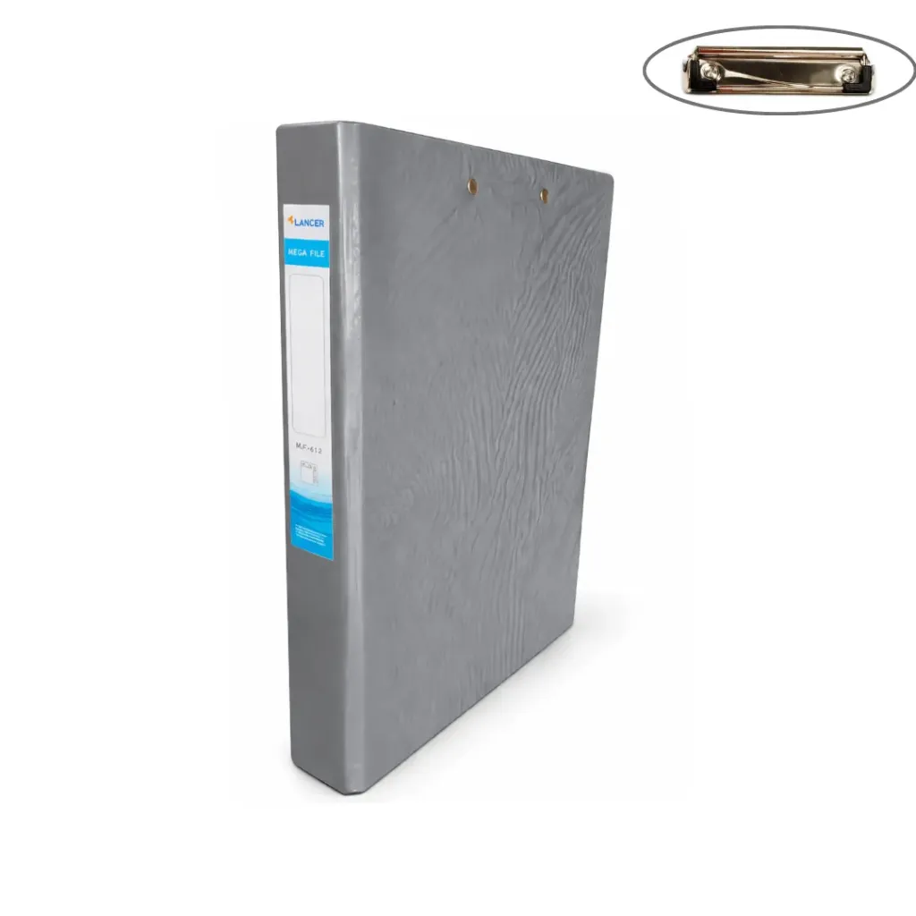 CARPETA PASTA DURA DE 2 ARGOLLAS A4 GRIS CON SUJETADOR