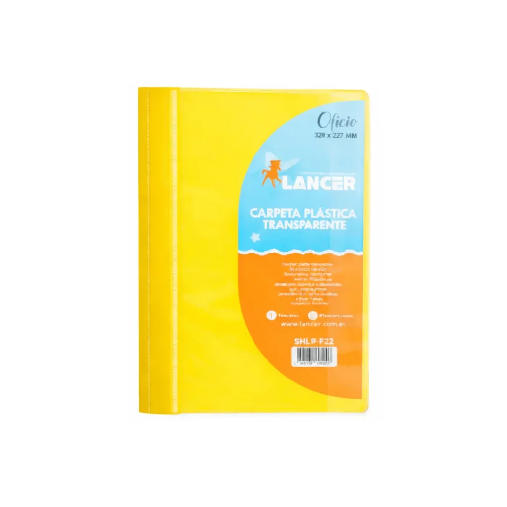 CARPETA CUBIERTA TRANSPARENTE OFICIO AMARILLA LANCER 324X227MM