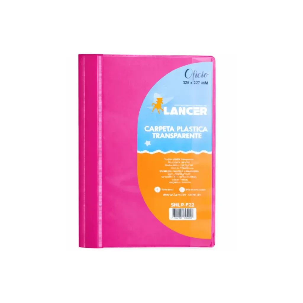 CARPETA CUBIERTA TRANSPARENTE OFICIO FUCSIA LANCER 324X227MM