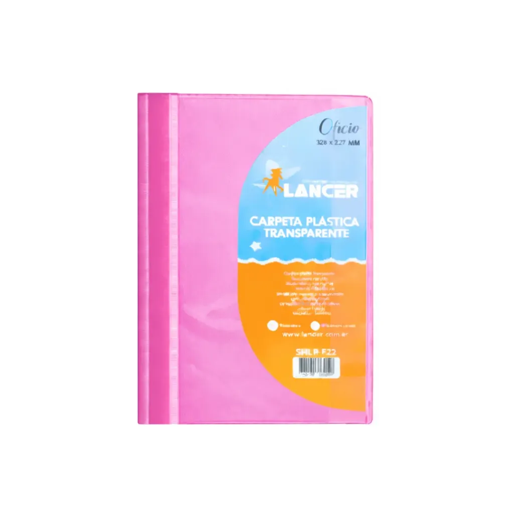 CARPETA CUBIERTA TRANSPRENTE OFICIO ROSADA LANCER 324X227MM