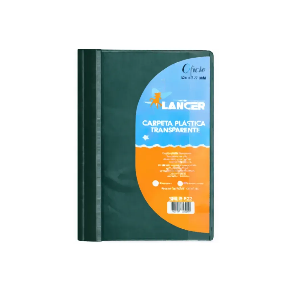 CARPETA CUBIERTA TRANSPARENTE OFICIO VERDE OSCURO LANCER 324X227MM