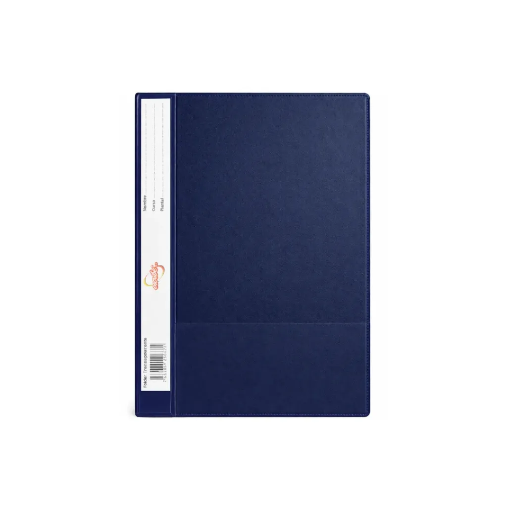 CARPETA CUBIERTA TRANSPARENTE AZUL ESCRIBE CON VINCHA