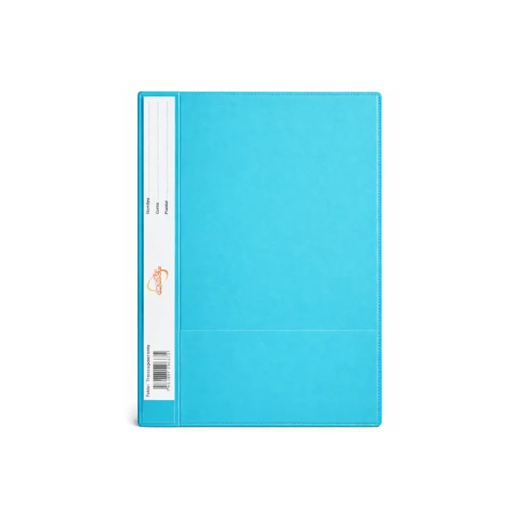 CARPETA CUBIERTA TRANSPARENTE TURQUESA ESCRIBE CON VINCHA