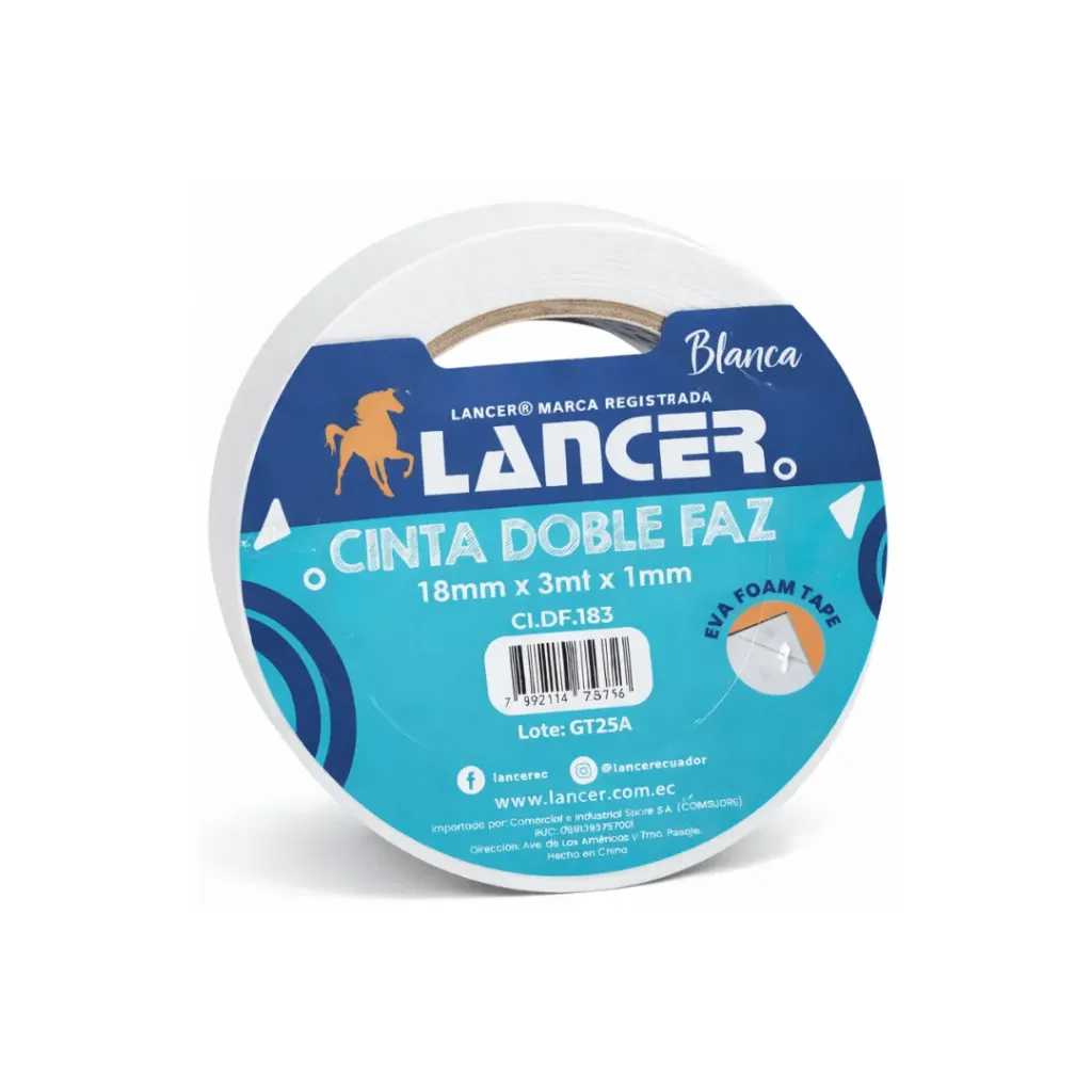 CINTA LANCER DOBLE FAZ 18MM X 3METROS