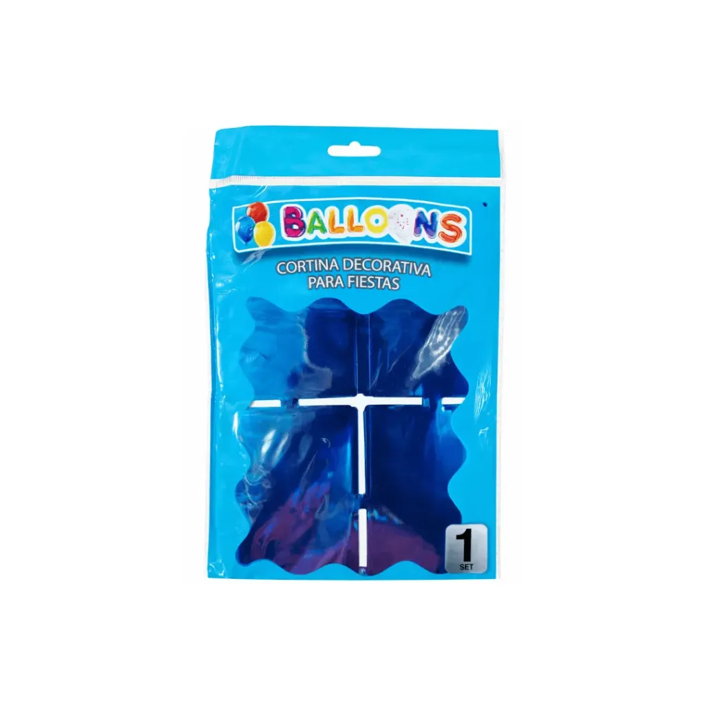 CORTINA DECORATIVA PARA FIESTA CUADROS METALIZADOS AZUL