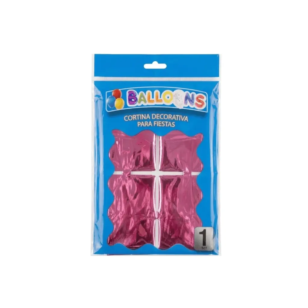 CORTINA DECORATIVA PARA FIESTA CUADROS METALIZADOS ROSADO