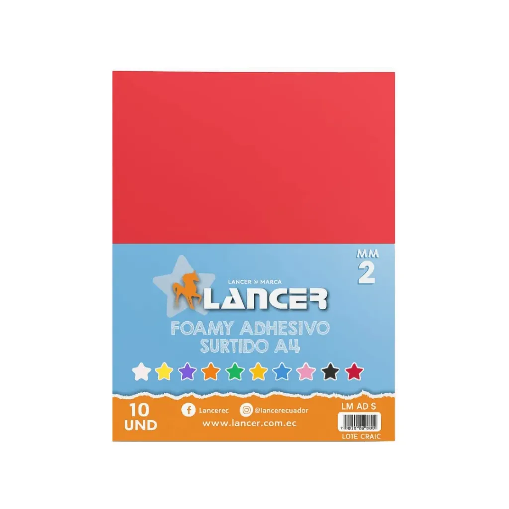 FOAMY LISO ADHESIVO A4 10 COLORES SURTIDOS LANCER (FOMIX)