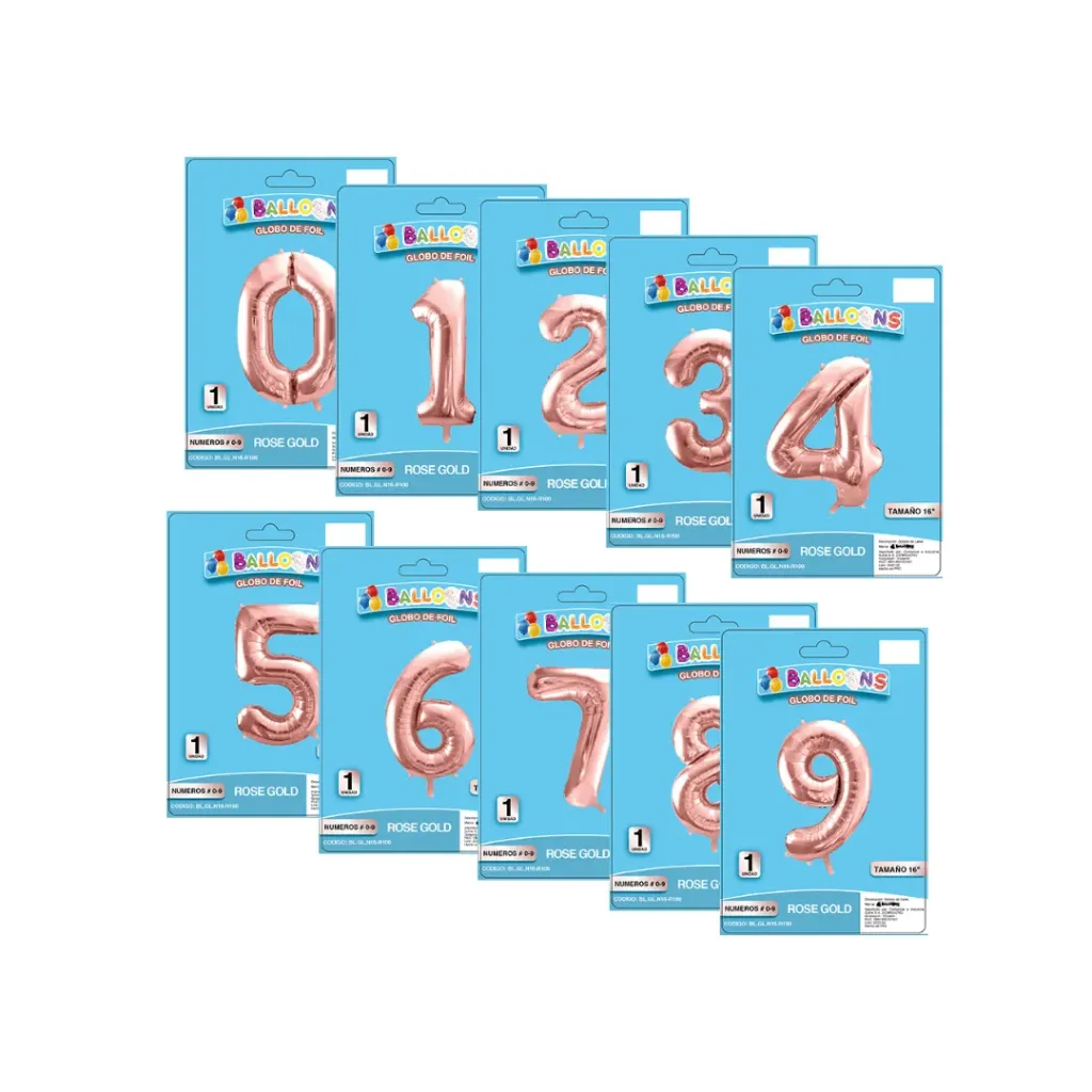 GLOBO DE FOIL 16 NÚMERO 0-9 ROSE GOLD