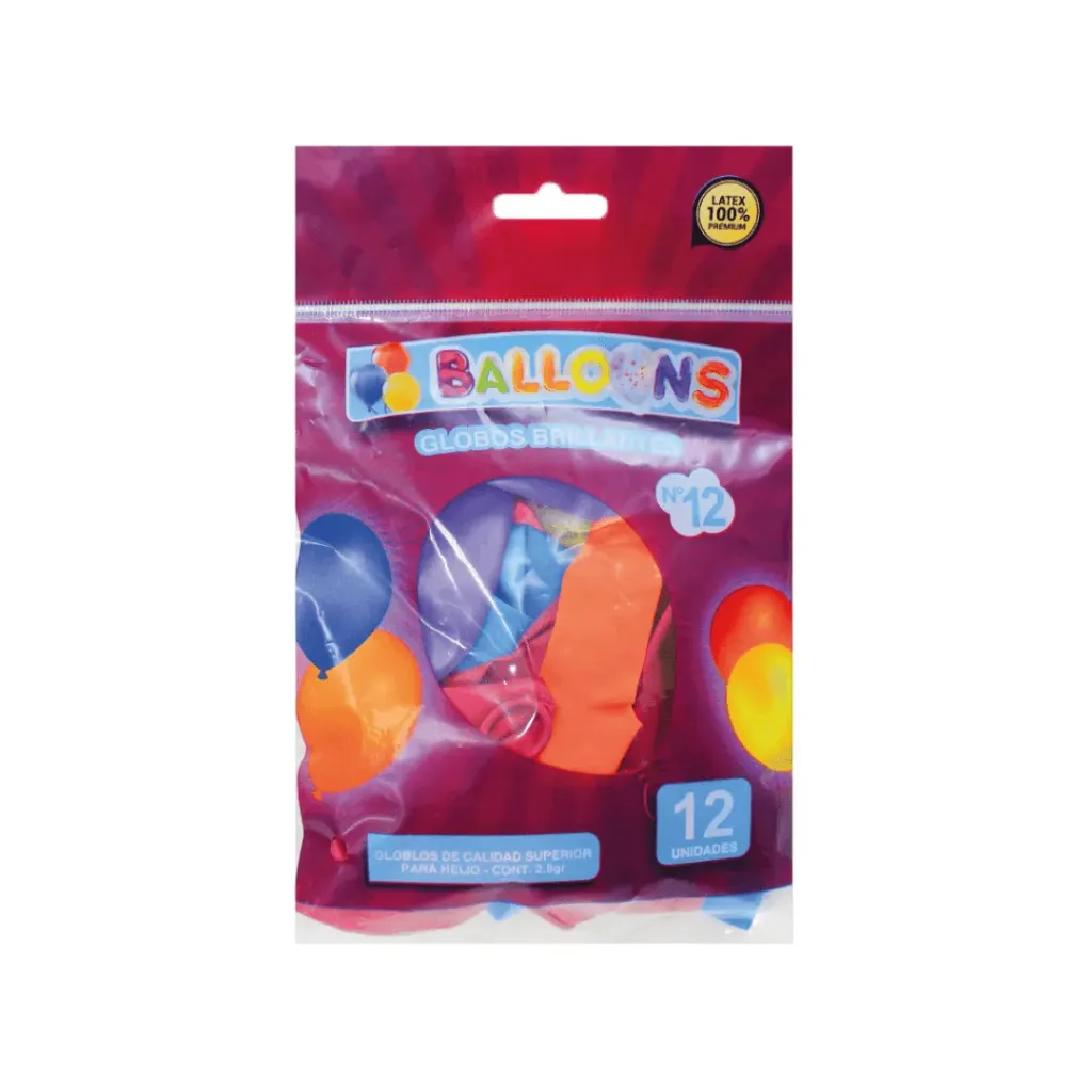 GLOBO DE LATEX #9 BRILLANTE SURTIDO X12 UNIDADES