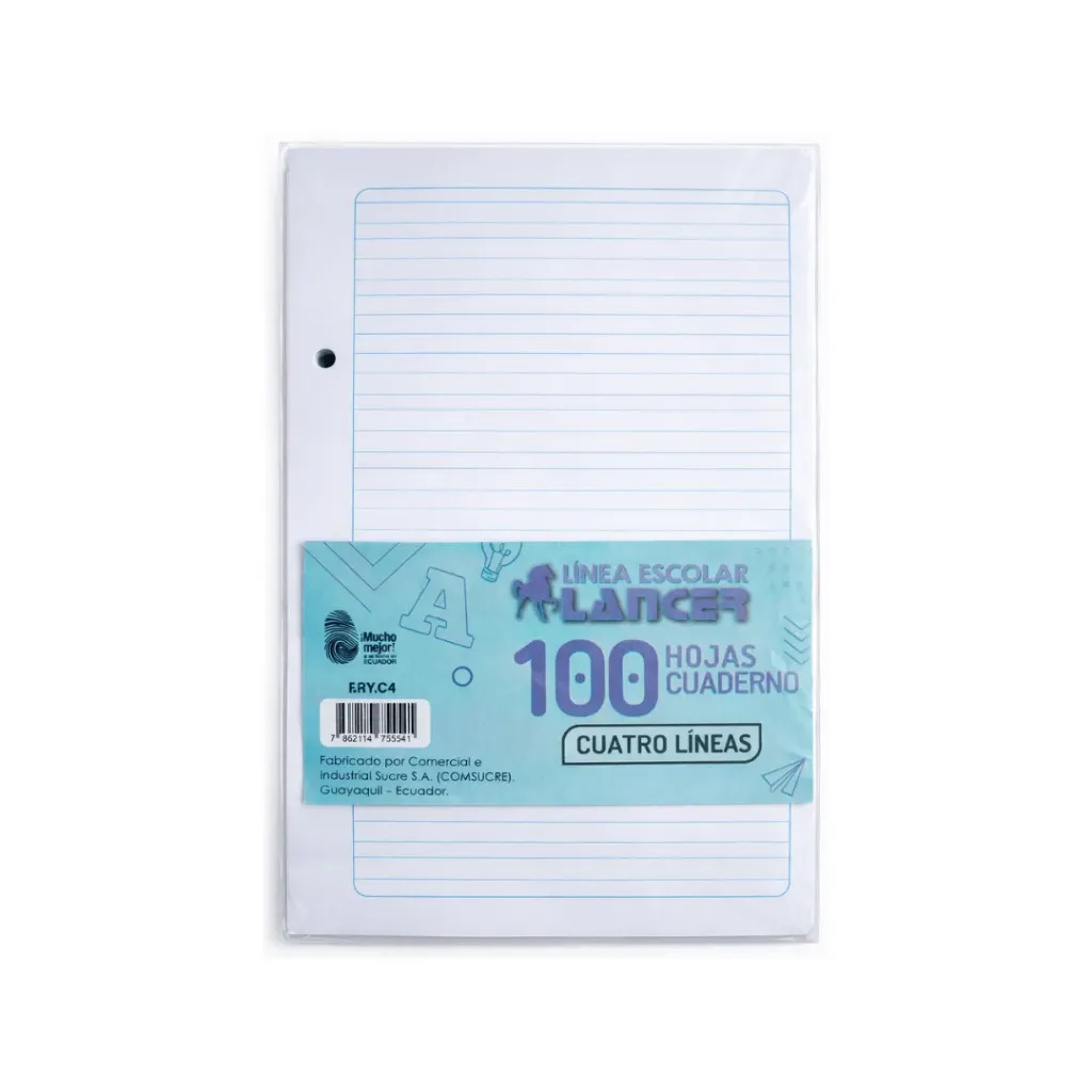 HOJAS TAMAÑO CUADERNO 4 LÍNEAS X100H (A5)