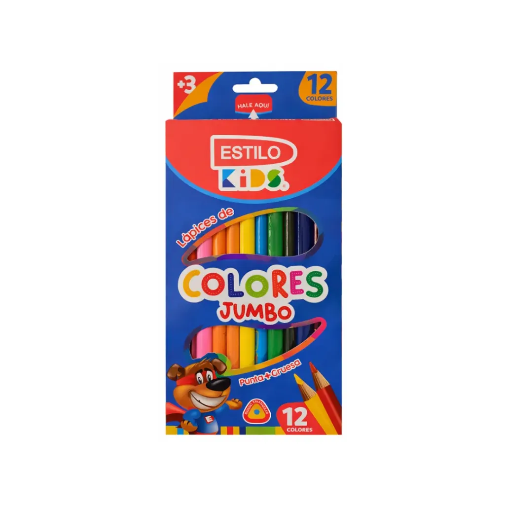 LÁPIZ DE COLOR ESTILO KIDS 12 COLORES JUMBO TRIANGULAR