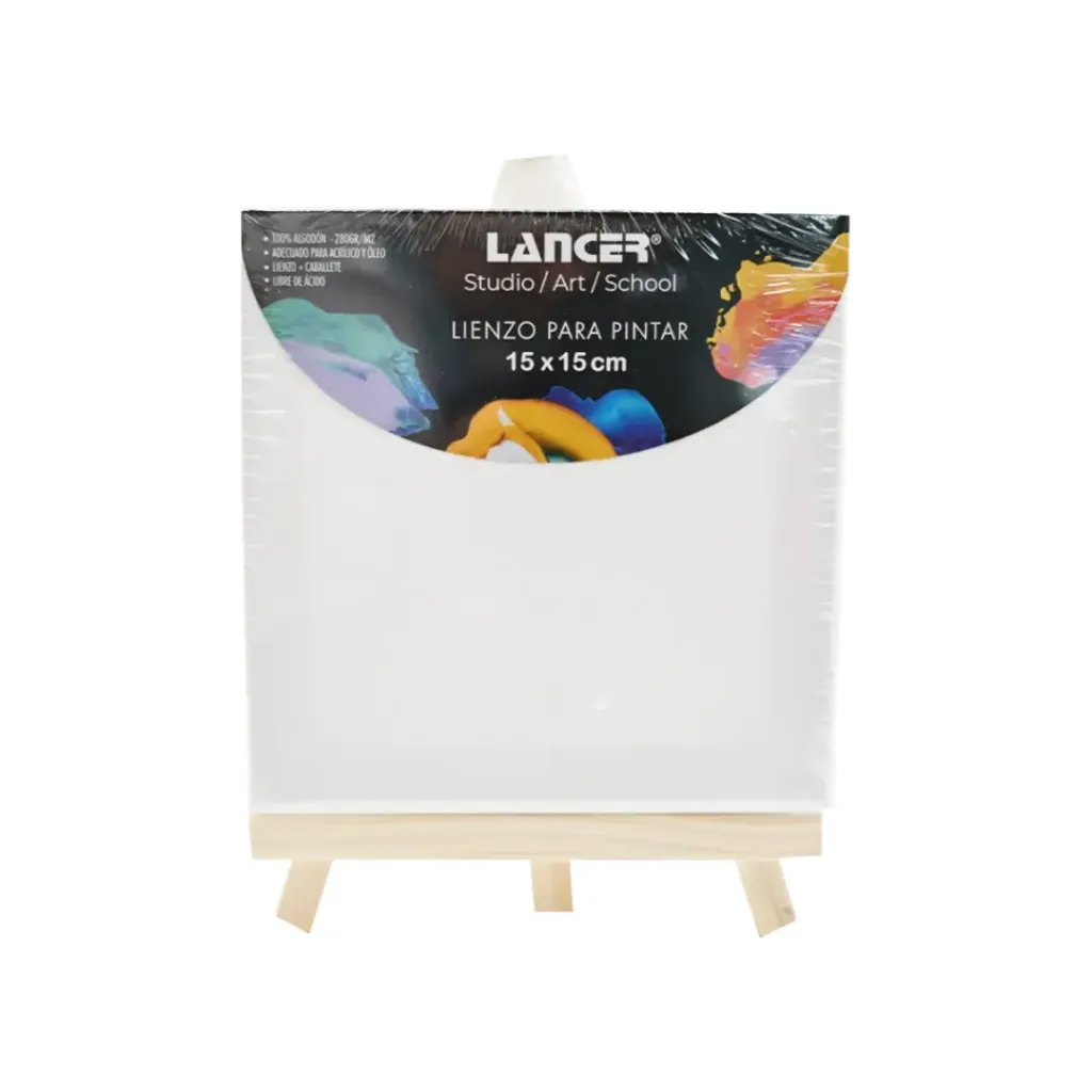 LIENZO PARA PINTAR + CABALLETE 15X15CM- 280GR ALGODÓN