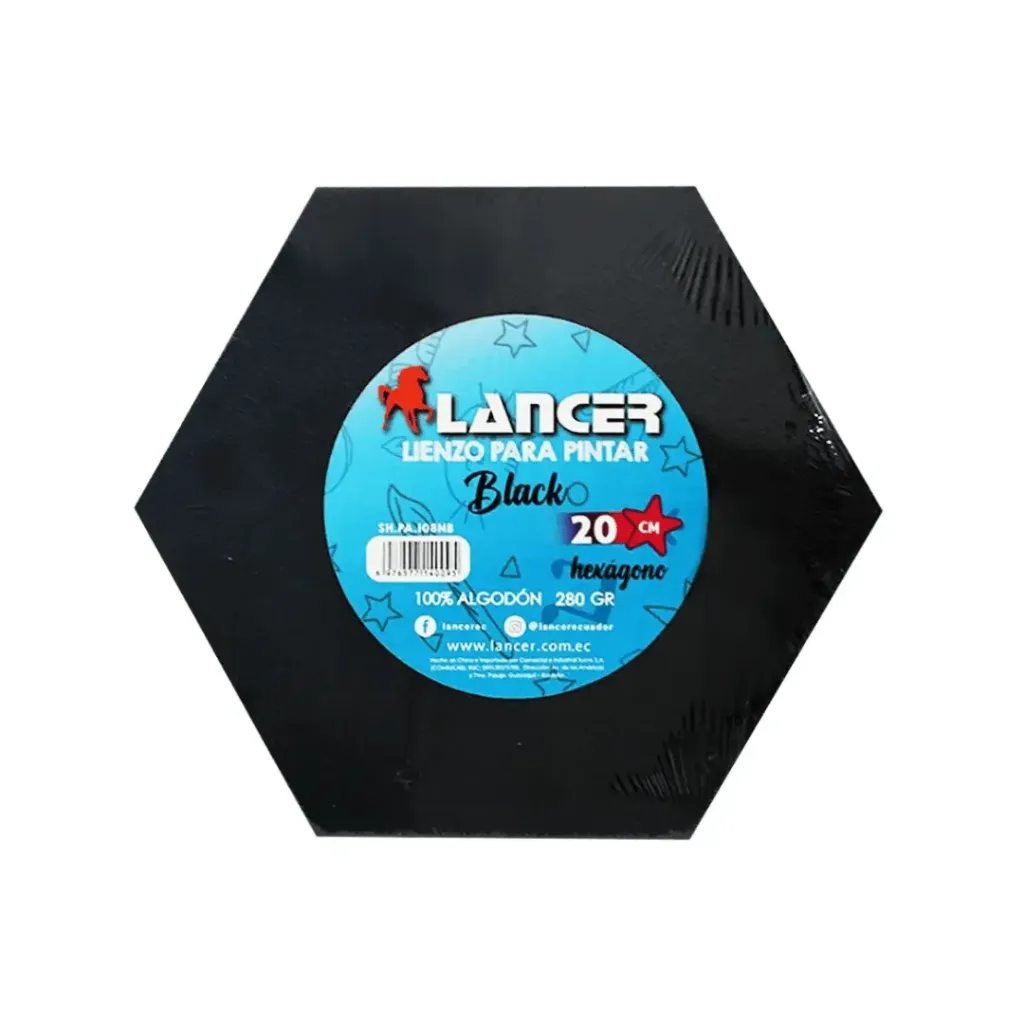 LIENZO PARA PINTAR NEGRO HEXÁGONO 20CM- 280GR ALGODÓN