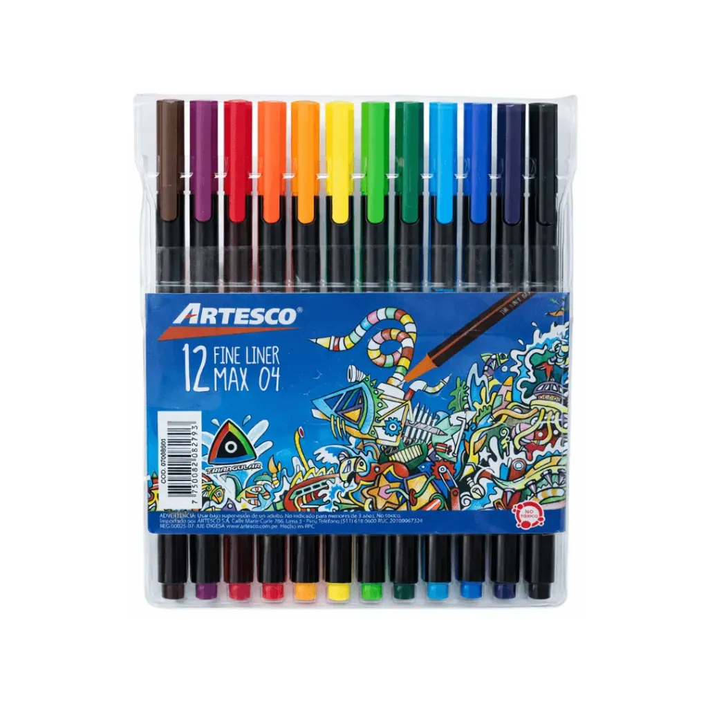 MARCADOR ARTESCO MAX04 FINELINER TRIANGULAR X 12 COLORES