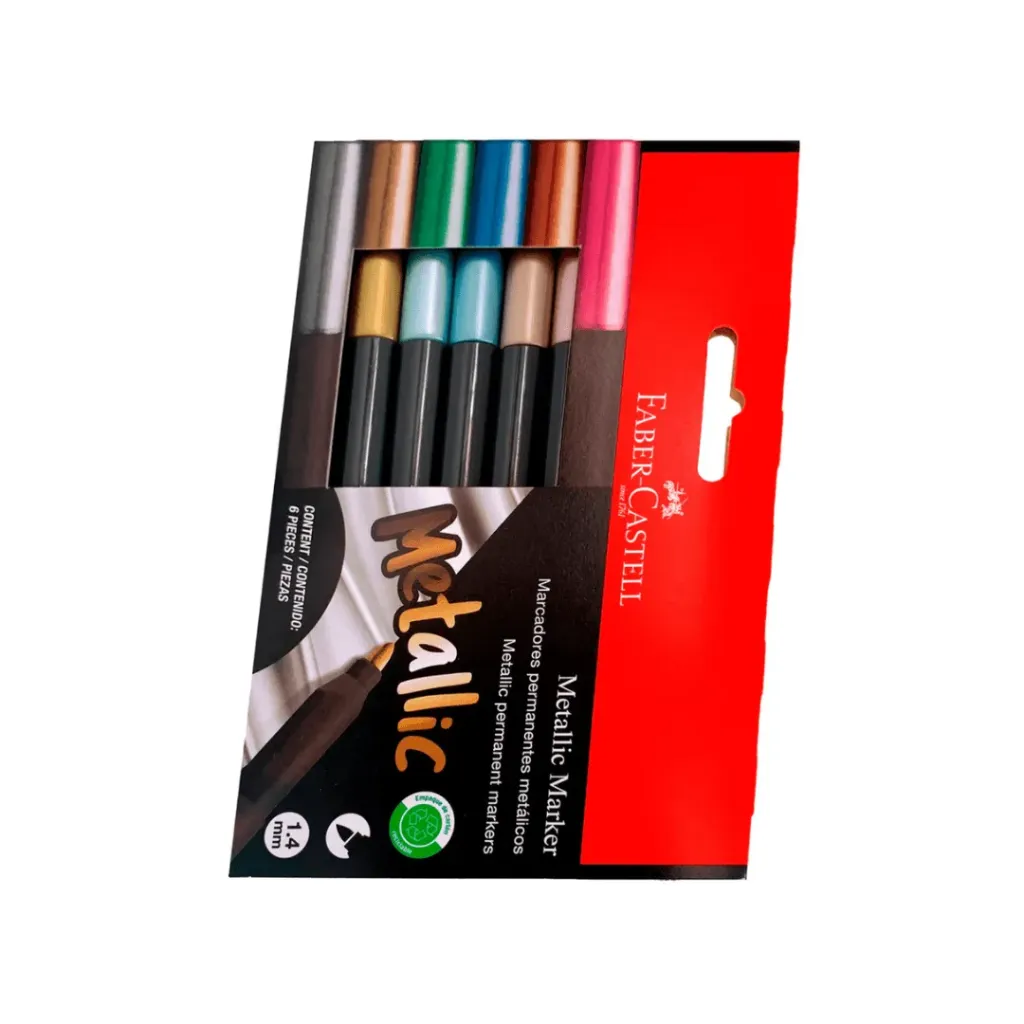 MARCADOR FABER CASTELL PERMANENTE METÁLICO X 6 COLORES