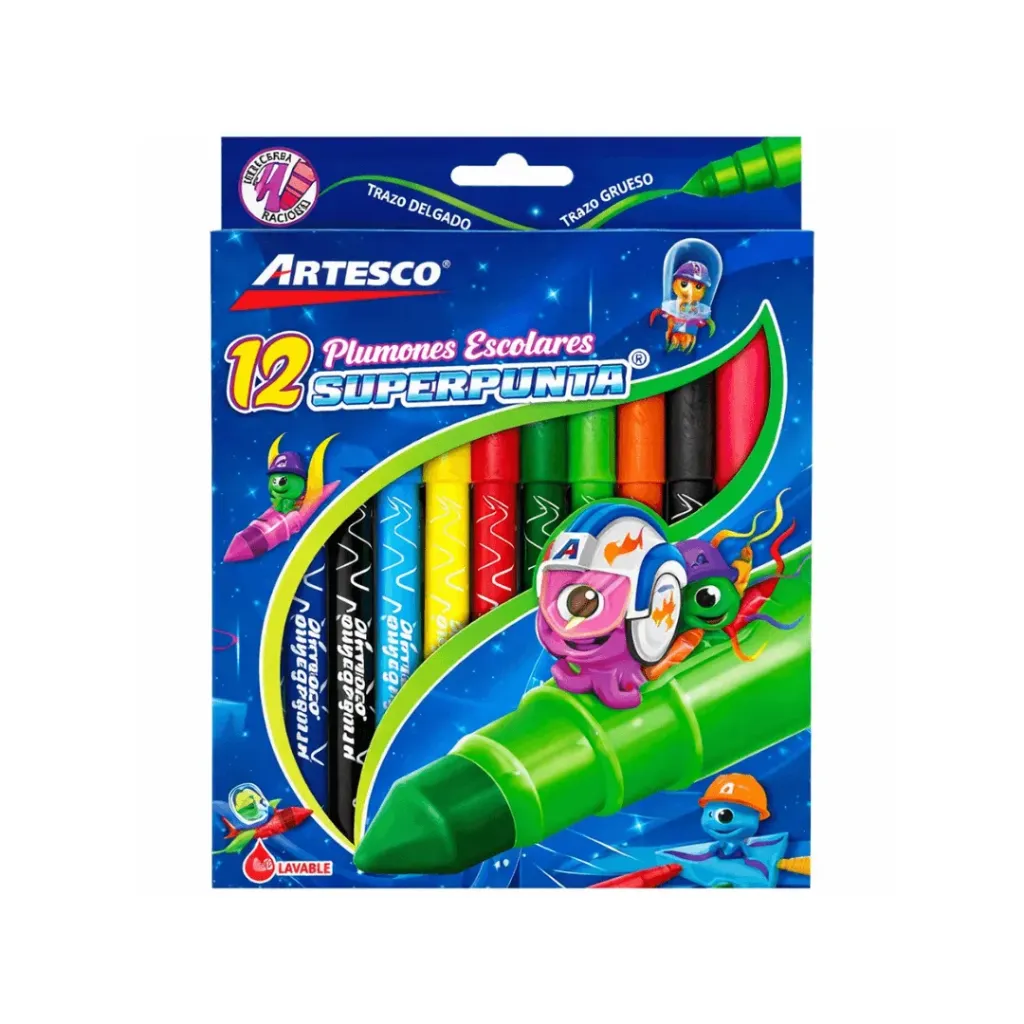 MARCADOR ARTESCO SUPERPUNTA 45 X 12 COLORES