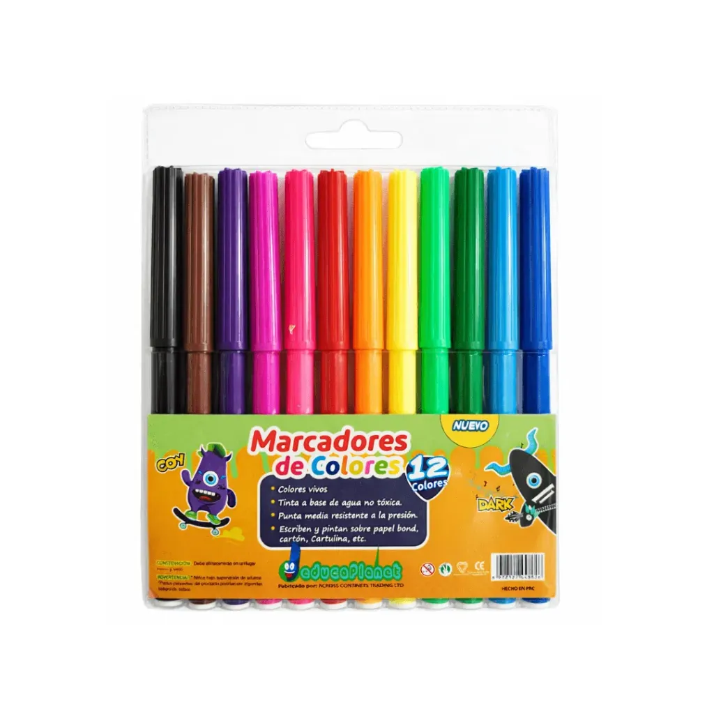 MARCADOR IMPORTADO EDUCAPLANET 12 COLORES ESCOLAR
