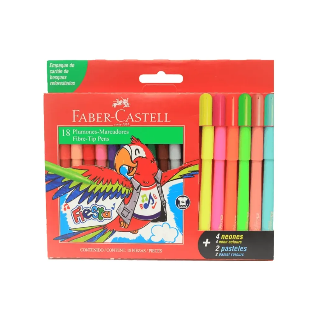 MARCADOR FABER CASTELL FIESTA 12 COLORES + 4 NEÓN +2 PASTEL
