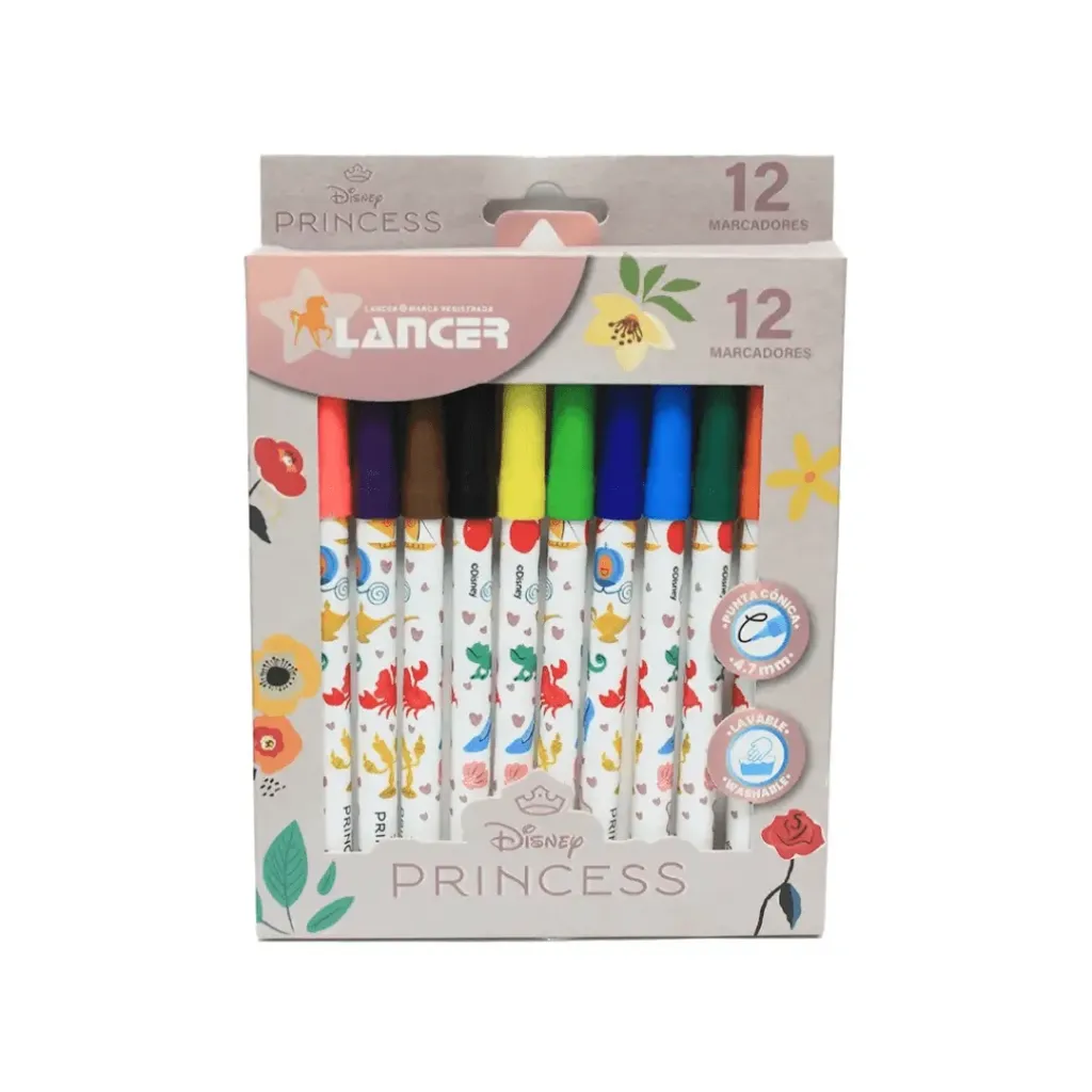 MARCADOR 12 COLORES-PRINCESAS PUNTA CONICA 4.7MM