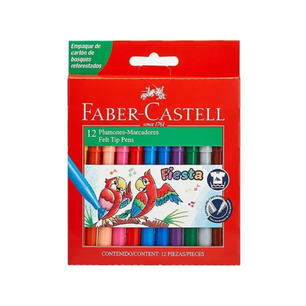 MARCADOR FIESTA X12 COLORES ESTUCHE CARTÓN #555314 FABER-CASTELL