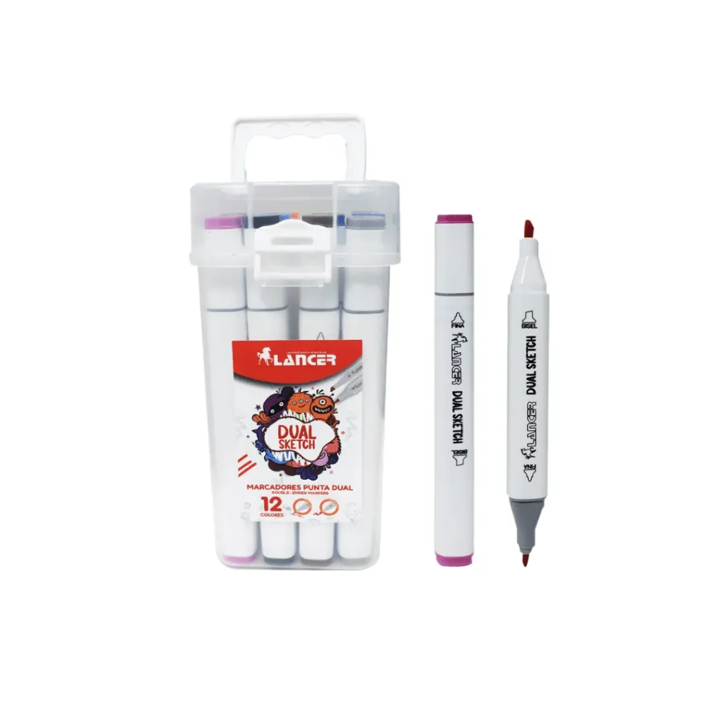 MARCADOR LANCER DUAL SKETCH DOBLE PUNTA-12 COLORES