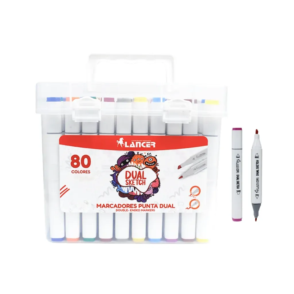 MARCADOR LANCER DUAL SKETCH DOBLE PUNTA-80 COLORES