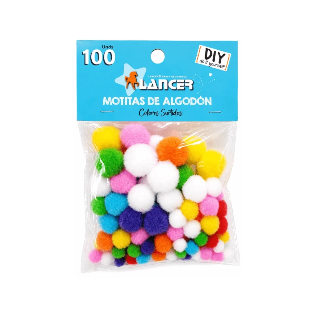 MOTITAS DE ALGODÓN COLORES SURTIDOS 100 UNIDADES LANCER