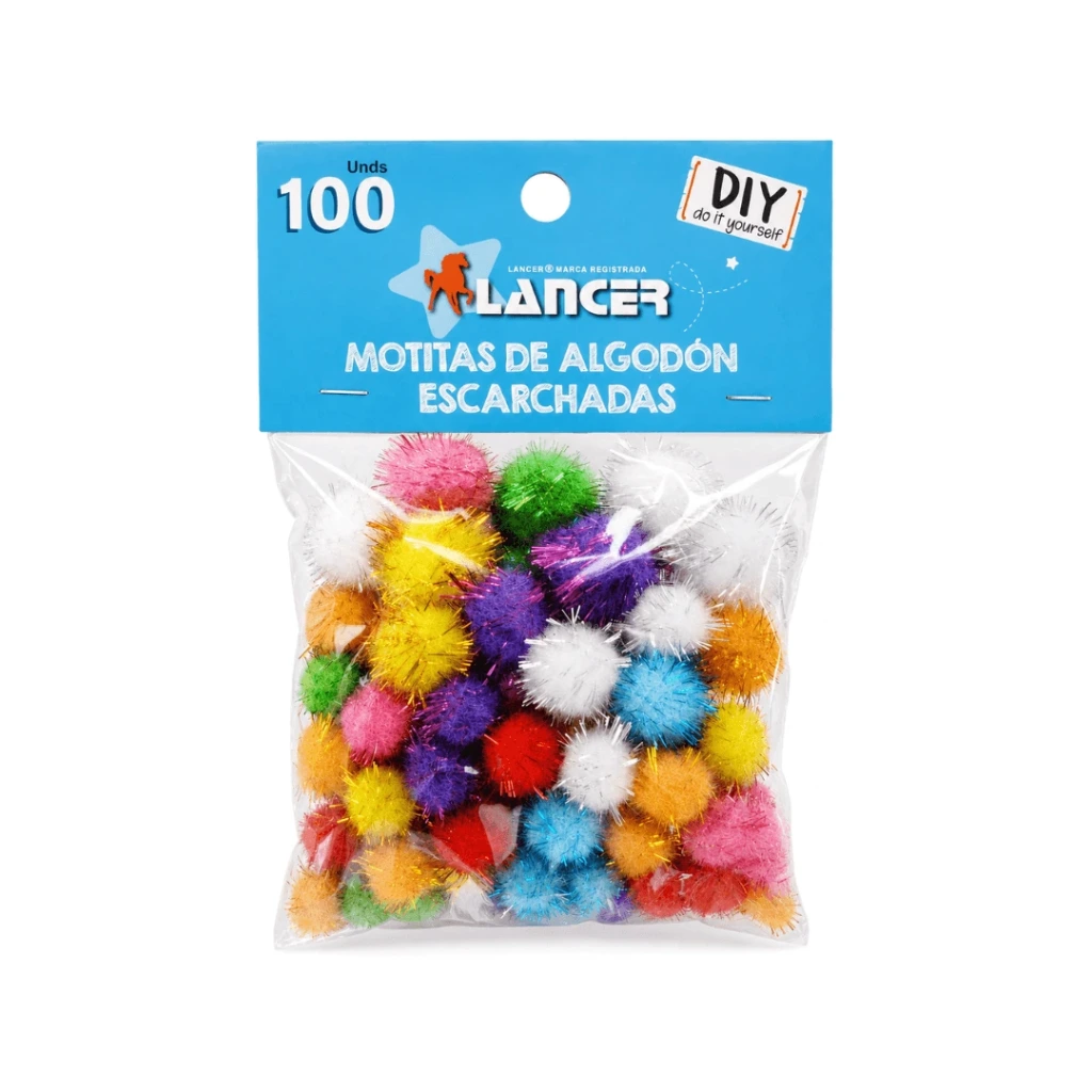 MOTITAS DE ALGODÓN ESCARCHADAS SURTIDAS 100 UNIDADES LANCER