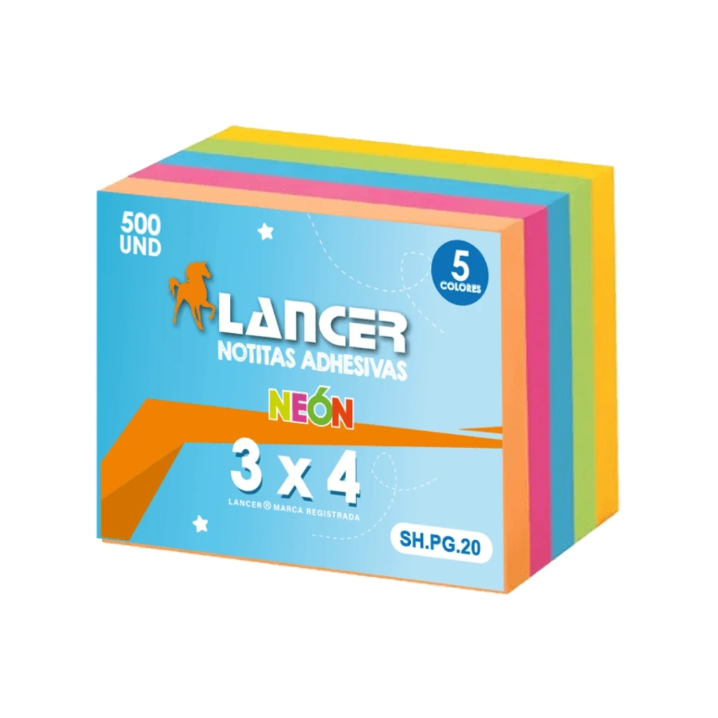 NOTAS ADHESIVAS NEON LANCER 3X4MM 500HJ