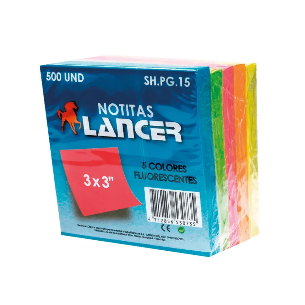 NOTAS ADHESIVAS NEON LANCER 3X3MM 500HJ