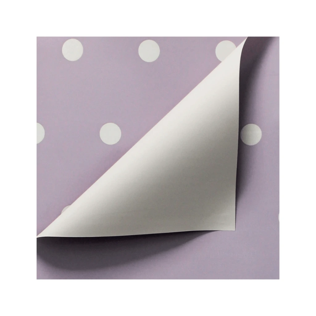 PAPEL COREANO LILA DE BOLAS DORADAS 65MIC - 58X58CM