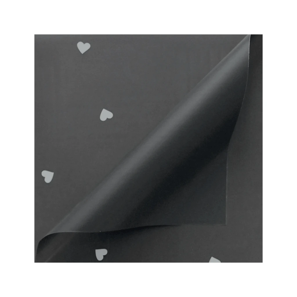 PAPEL COREANO NEGRO DE CORAZONES 65MIC - 58X58CM