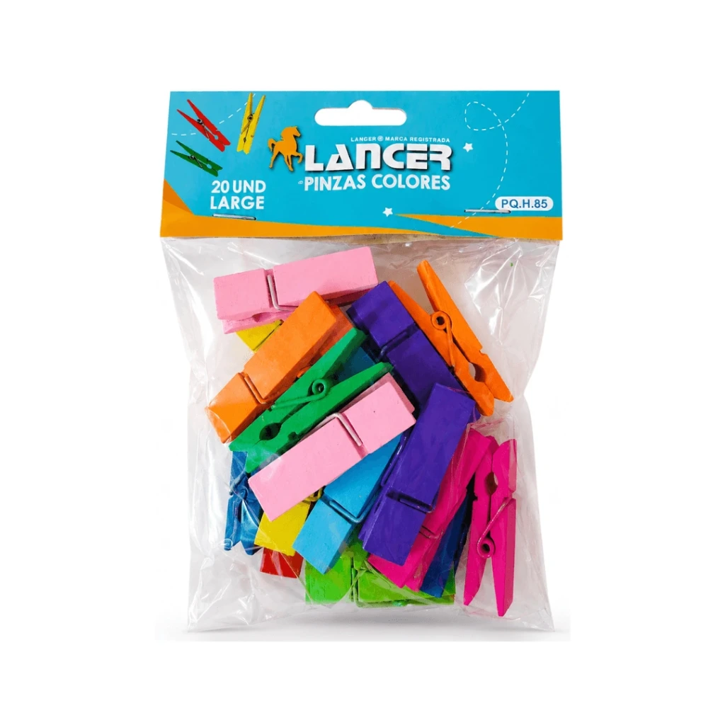 PINZAS COLORES -LARGE 4.5X1.2CM- 20 UND