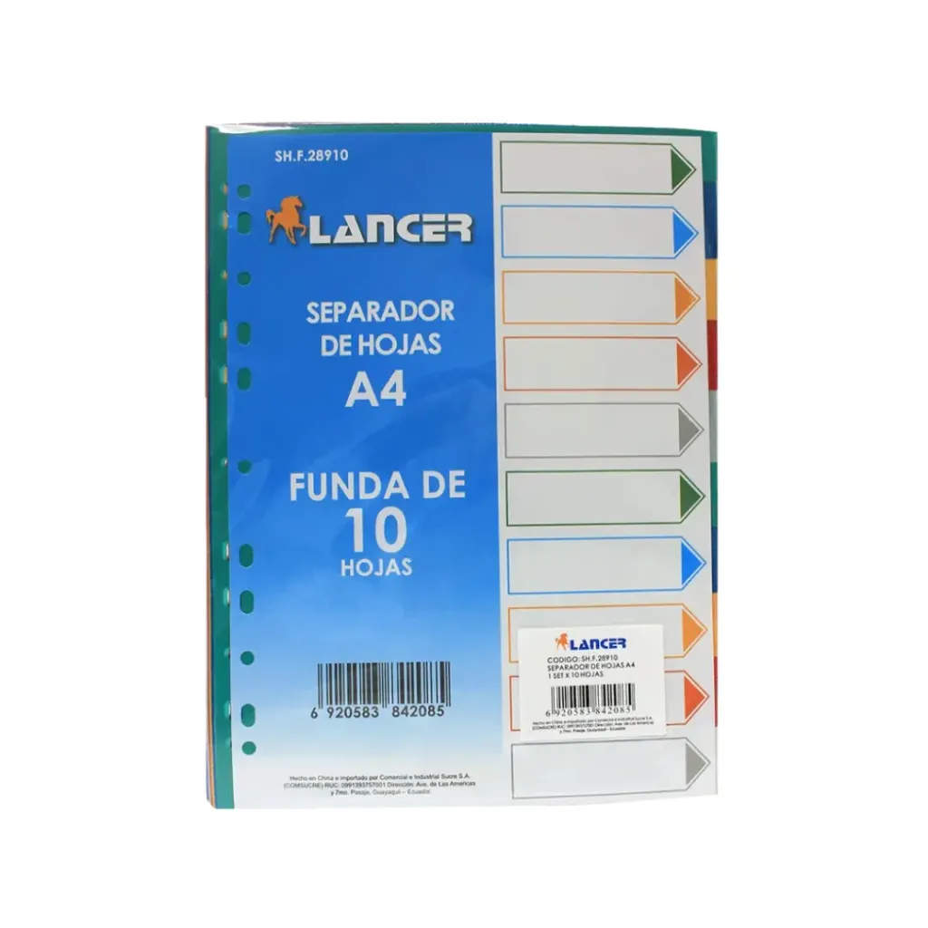 SEPARADOR DE HOJAS A4 10 COLORES