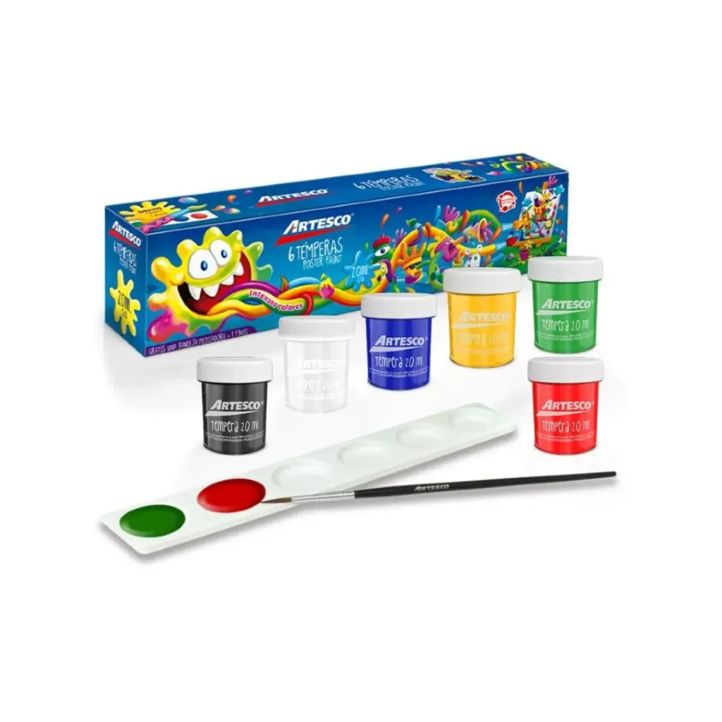 TEMPERA ARTESCO KIDS X 6 COLORES +PINCEL+PALETA 20ML.