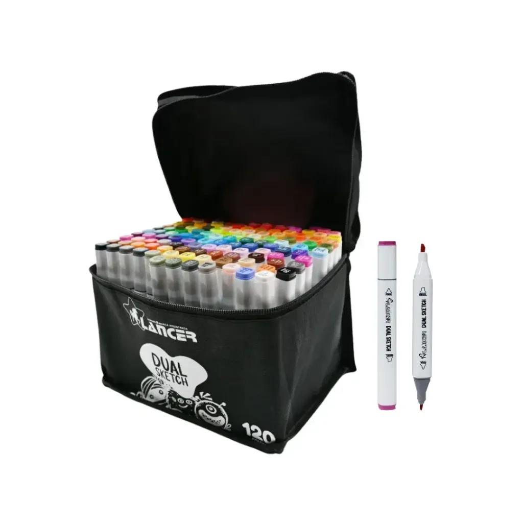 MARCADOR LANCER DUAL SKETCH DOBLE PUNTA-120 COLORES ESTUCHE TELA