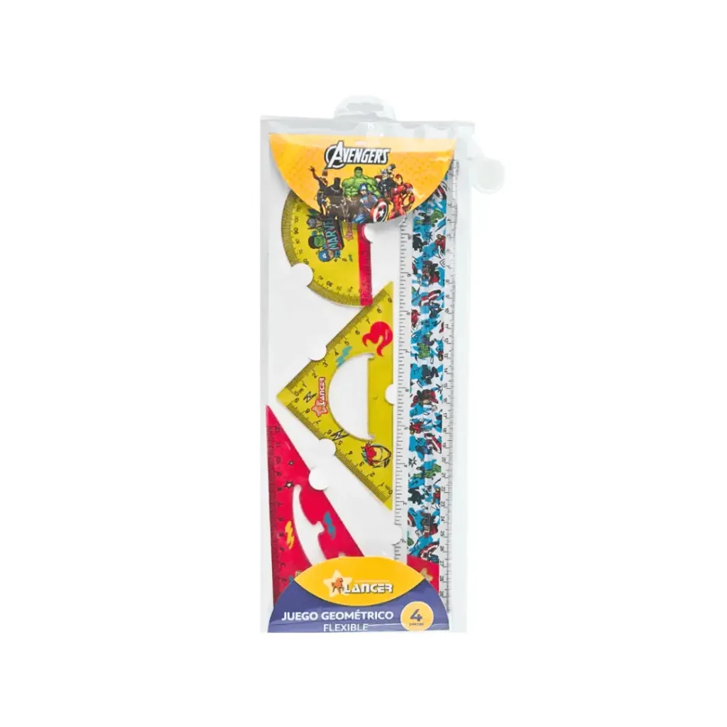 JUEGO GEOMÉTRICO FLEXIBLE 30CM AVENGERS-4 PIEZAS